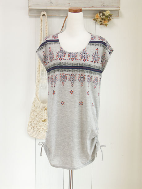 サリープリントチュニック(杢グレー)1