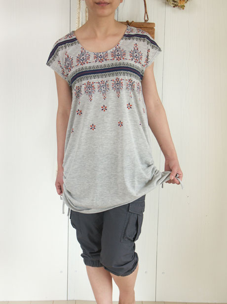 サリープリントチュニック(杢グレー)5